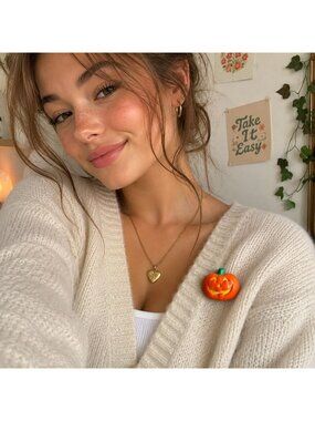 Vintage Hallmark Pumpkin Pin Jack O Lantern Lapel Brooch Retro Holiday Jewelry